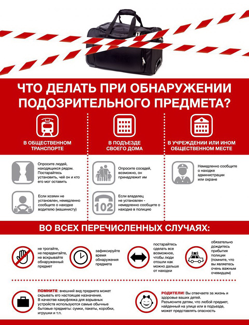 Что делать при обнаружении подозрительного предмета?