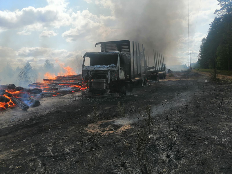 В Рогачевском районе сгорел лесовоз